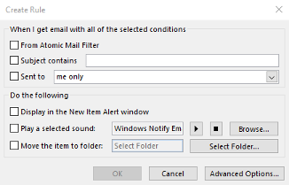 Outlook Rules Dialog Box